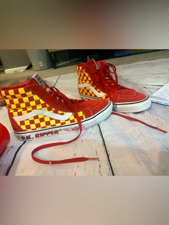 Vans sample SEBikeslife Red and Yellow Checkerboard High-Top Sneakers - Picture 3 of 9